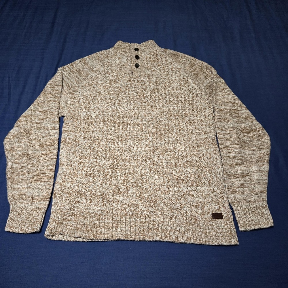Outpost Makers Sweater Mens Large Beige Cotton Acrylic Waffle Knit Mock Henley